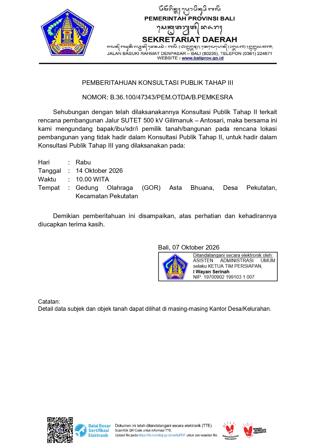 PEMBERITAHUAN KONSULTASI PUBLIK TAHAP III